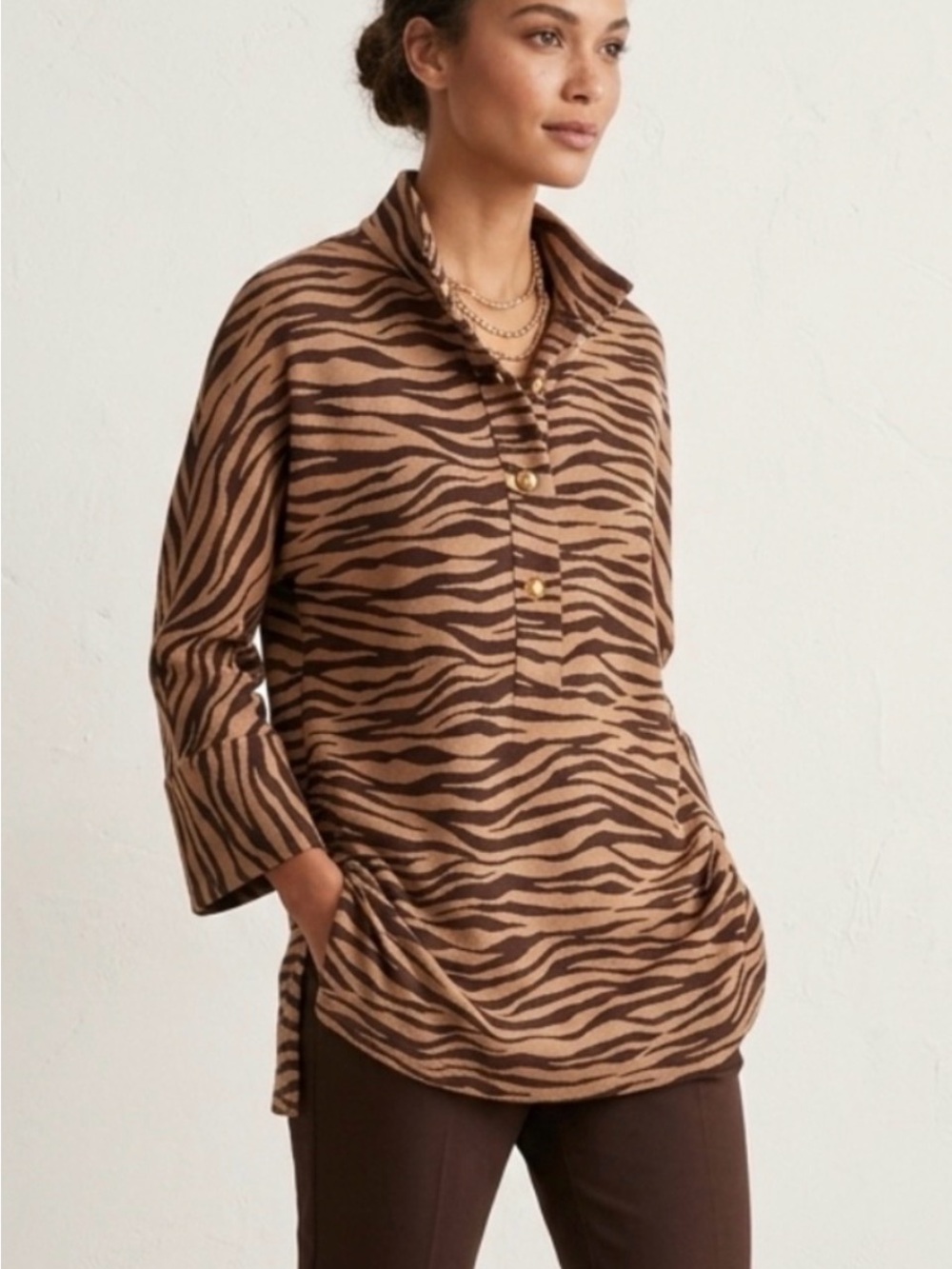 Tuckernuck Tan and Brown Zebra Stripe Button-Front Shirt